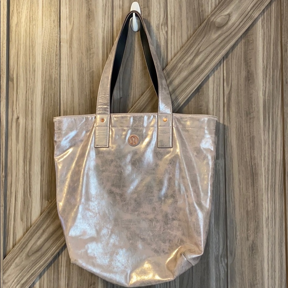 Lululemon Athletica Metallic Tote Bag - Silver and Black